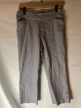 Women's N Touch Light Gray Capris with Button Hem